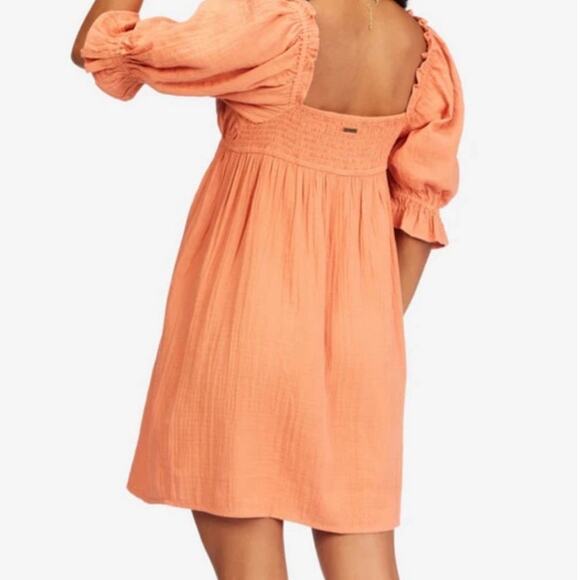 Billabong Perfect Paradise Coral/Terracotta Babydoll Puff Sleeve Dress Size L - Picture 2 of 12